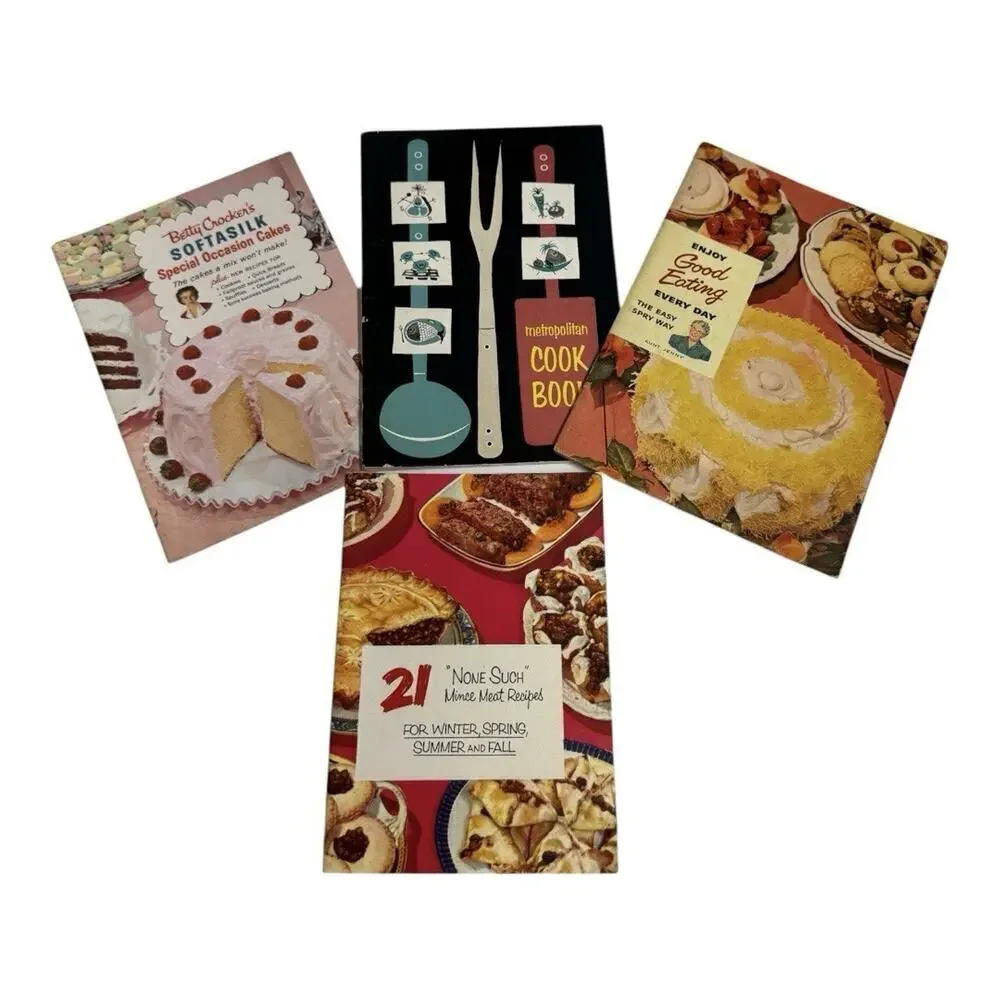 Vintage Cookbook Lot 4 Booklets 1950’s Recipes Dinner Dessert Cakes
